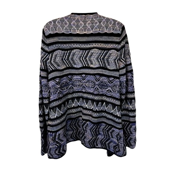 Lucky Lotus Sweater  Women's Size L  Open Draping Wrap Cardigan Black Pattern - Picture 2 of 7